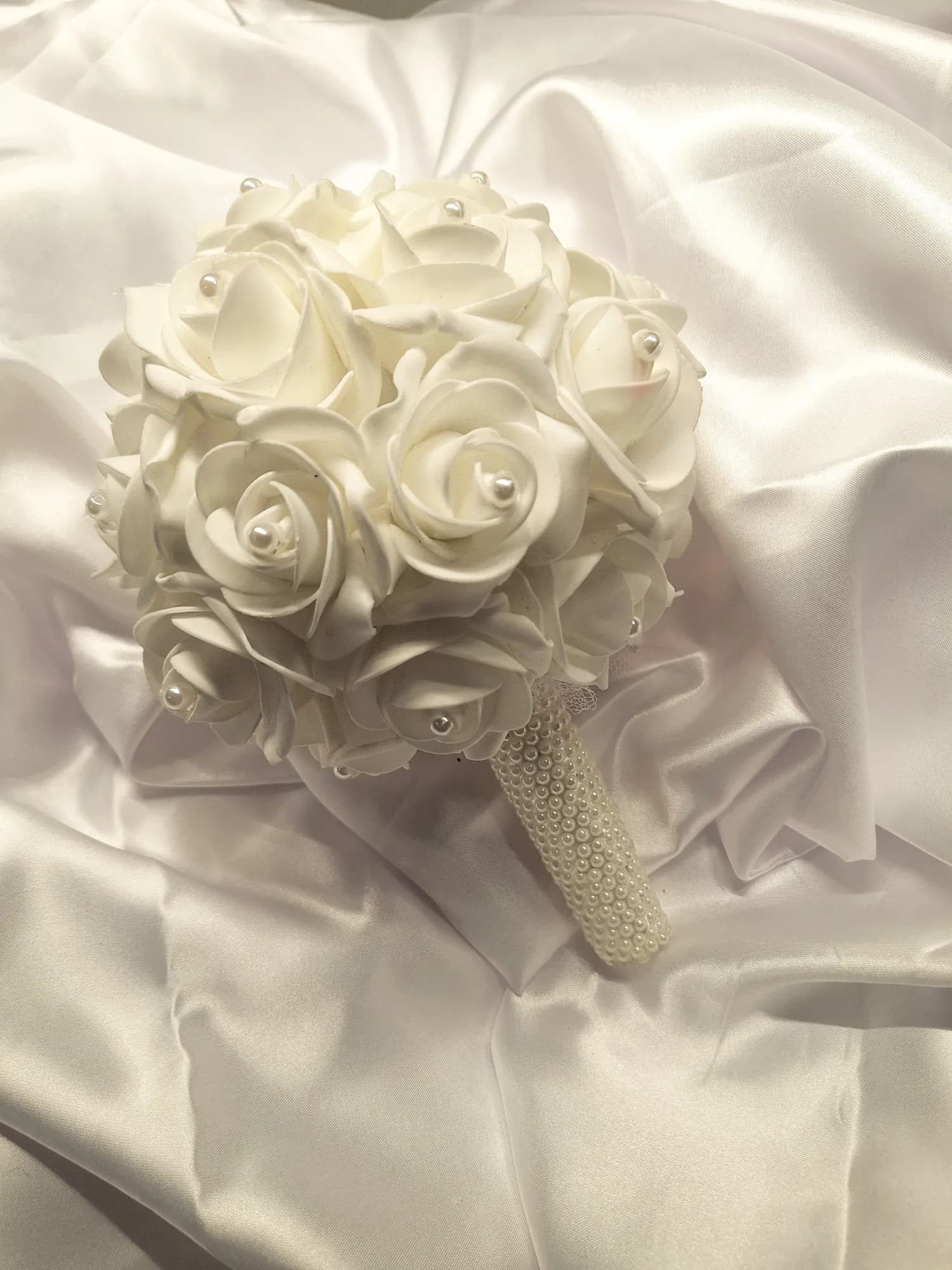 A bridal bouquet, side view